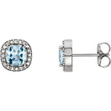 14K White Sky Blue Topaz & 1/10 CTW Diamond Earrings