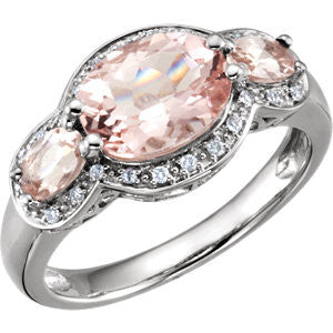 14K White Morganite & 1-10 CTW Diamond Ring