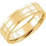 14K White 4mm Flat Comfort Fit Milgrain Band Size 6