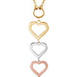 14K Rose, Yellow & White Heart 18" Necklace