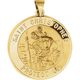 14K White 18.25mm Hollow Round St. Christopher Medal