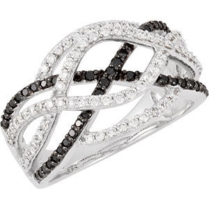 14K White 3-4 CTW Diamond Crossover Ring