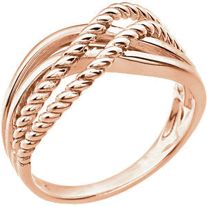 14K White Crossover Rope Design Ring