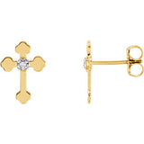 14K Yellow .01 CTW Diamond Cross Earrings