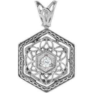 14K White 1.9mm Round Filigree Pendant Mounting