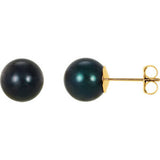 14K Yellow 7mm Black Akoya Cultured Pearl Earrings