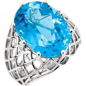 14K White Swiss Blue Topaz Nest Design Ring