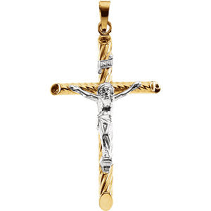 14K Yellow & White 33x21mm Hollow Crucifix Pendant