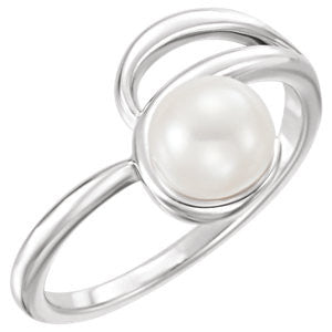 14K White Freshwater Cultured Pearl Ring