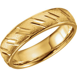 14K Yellow 6mm Comfort-Fit Design Band Size 10