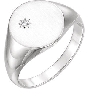 14K White .02 CTW Diamond Signet Ring