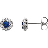 14K Yellow Blue Sapphire & 1/6 CTW Diamond Earrings