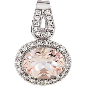 14K White Morganite & 1-8 CTW Diamond Pendant