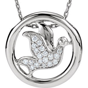 Sterling Silver 1-8 CTW Diamond Dove Circle 18" Necklace