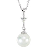 14K White .01 CTW Diamond and Freshwater Cultured Pearl 18" Necklace