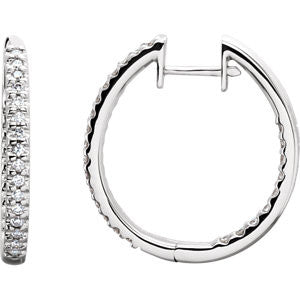 14K White 1-2 CTW Diamond Hinged Inside-Outside Hoop Earrings