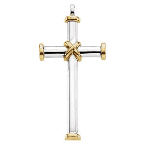 Sterling Silver & 14K Yellow 49x26.25mm Cross Pendant