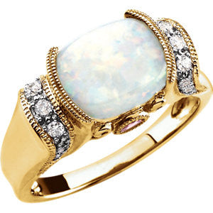 14K Yellow Opal, Pink Tourmaline & 1-6 CTW Diamond Ring