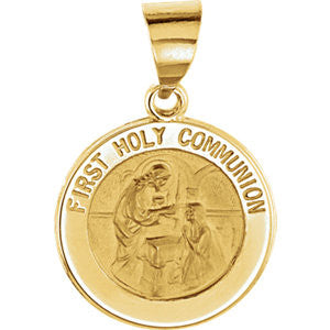 14K Yellow 14.75mm Round Hollow First Communion Medal