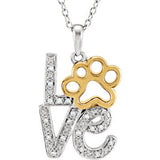 Sterling Silver .05 CTW Diamond Love Animal Paw Print 18" Necklace