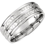 14K White 8mm Fancy Carved Band Size 10