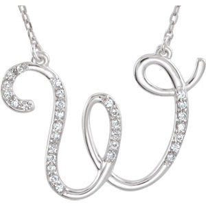 14K White Letter "W" 1-6 CTW Diamond Initial 17" Necklace