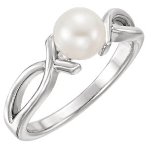 14K White Freshwater Cultured Pearl Ring