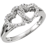 Sterling Silver .05 CTW Diamond Double Heart Design Ring Size 5