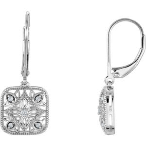 Sterling Silver 1-10 Diamond Accented Lever Back Earrings