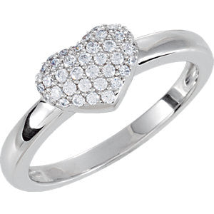 Sterling Silver Cubic Zirconia Pave Heart Ring Size 7