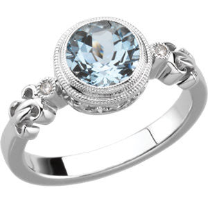 14K White Aquamarine & .02 CTW Diamond Ring