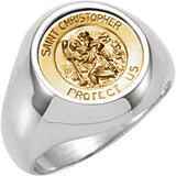 Sterling Silver & 14K Yellow St. Christopher Round Medal Ring Size Size 7