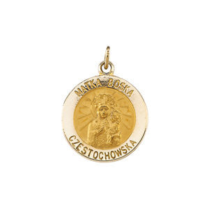 14K Yellow 12mm Round Matka Boska Medal