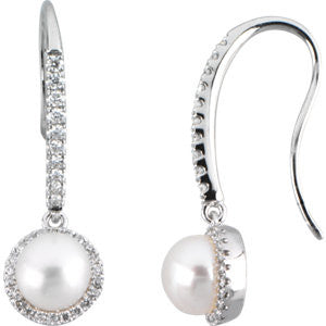 14K White Freshwater Pearl & 3-8 CTW Diamond Earrings