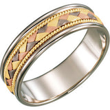 14K White & Yellow & Rose 6mm Hand-Woven Milgrain Band Size 6.5