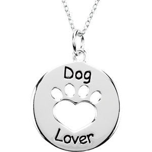 Sterling Silver Heart U Back&trade; Dog Lover Paw Pendant with Chain