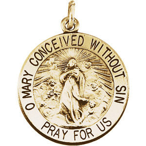 14K Yellow 22mm Round Immaculate Conception Medal