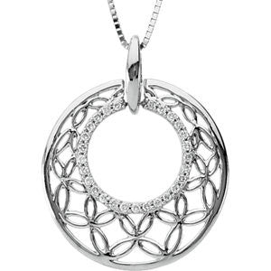 14K White 1-4 CTW Diamond Openwork Circle 18" Necklace