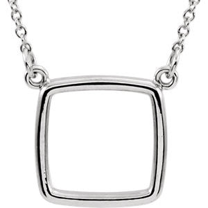 14K White Cushion Square 16" Necklace