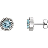 14K White Aquamarine & 1/10 CTW Diamond Earrings