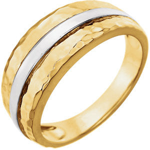 14K Yellow & White Banded Hammered Ring