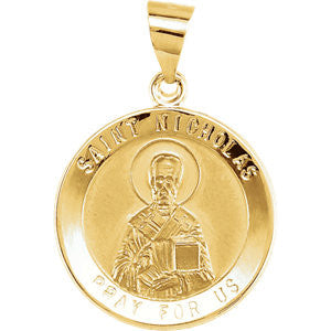 14K Yellow 18.5mm Round St. Nicholas Hollow Medal