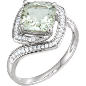 14K White Green Quartz & 1-6 CTW Diamond Ring