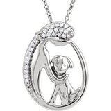 Sterling Silver 1-10 CTW Diamond Silhouette of Lady & Puppy 18" Necklace