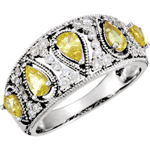 14K White Canary Yellow Sapphire & 1-3 CTW Diamond Ring