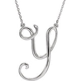 Sterling Silver "F" Script Initial 16" Necklace