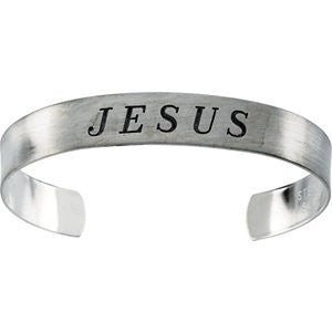 Sterling Silver Antiqued "Jesus" Cuff 9.5" Bracelet