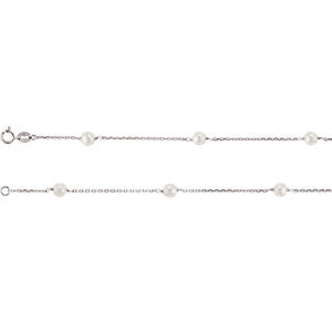 14K White Pearl Station 7" Necklace