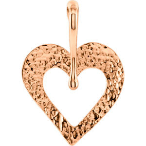 14K Rose Heart Pendant with Hammered Finish