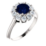 14K White Blue Sapphire & 1-2 CTW Diamond Ring